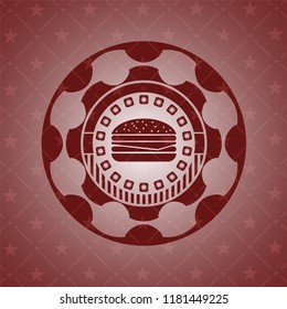 cheeseburger icon inside red emblem. Retro