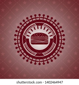 cheeseburger icon inside red emblem. Retro