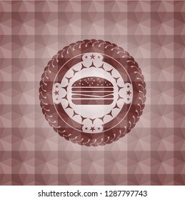 cheeseburger icon inside red seamless geometric badge.