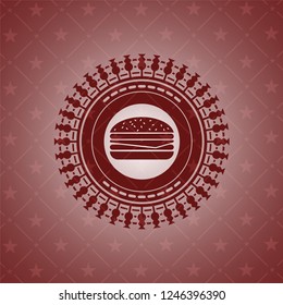 cheeseburger icon inside retro red emblem