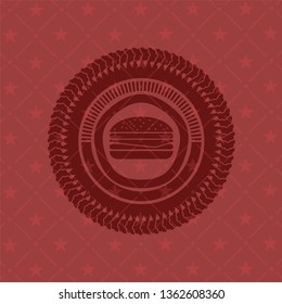 cheeseburger icon inside retro red emblem