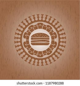 cheeseburger icon inside retro style wood emblem
