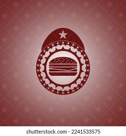 cheeseburger icon inside retro style red emblem. 