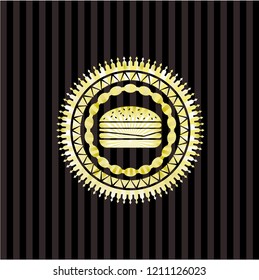 cheeseburger icon inside shiny emblem