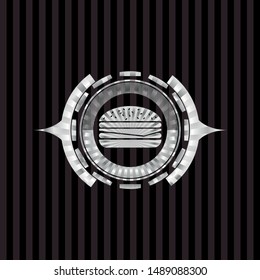 cheeseburger icon inside silver shiny badge