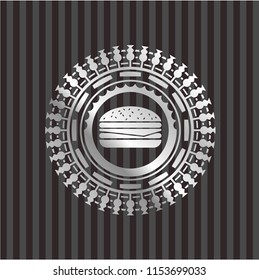 cheeseburger icon inside silvery shiny emblem
