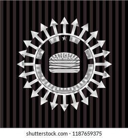 cheeseburger icon inside silvery shiny emblem