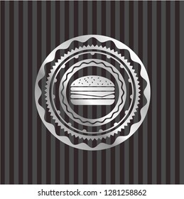 cheeseburger icon inside silvery shiny badge