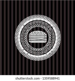 cheeseburger icon inside silvery shiny badge