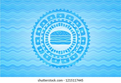 cheeseburger icon inside water wave representation badge background.