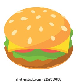 Cheeseburger icon isometric vector. Burger with beef patty, cheese, tomato, lettuce. Fast food, unhealthy nutrition