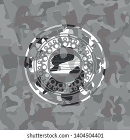 cheeseburger icon on grey camouflage texture