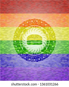 cheeseburger icon on mosaic background with the colors of the LGBT flag