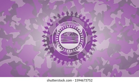 cheeseburger icon on pink and purple camo texture