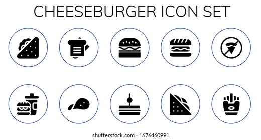 Käseverstärker-Symbol-Set. 10 gefüllte Käseverstärkersymbole.  Einfache, moderne Symbole wie: Sandwich, Fast Food, Snack, Burger, Hamburger, Fast Food, Fries