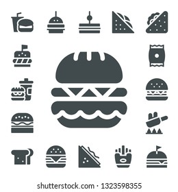 cheeseburger icon set. 17 filled cheeseburger icons.  Simple modern icons about  - Fast food, Burger, Snack, Fry, Sandwich, Hamburger, Fries