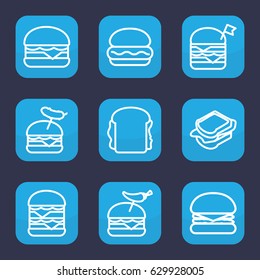 Cheeseburger icon. set of 9 outline cheeseburger icons such as sandwich, double burger with flag, burger with pepper