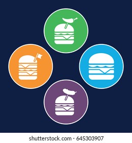 Cheeseburger icons set. set of 4 cheeseburger filled icons such as double burger with flag, burger with pepper, burger with sausage