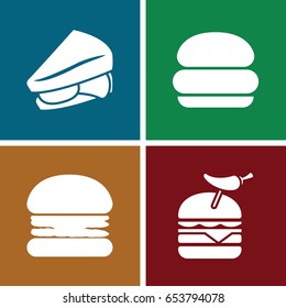 Cheeseburger icons set. set of 4 cheeseburger filled icons such as sandwich, burger with pepper