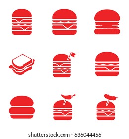 Cheeseburger icons set. set of 9 cheeseburger filled icons such as sandwich, double burger with flag, burger with pepper