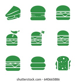 Cheeseburger icons set. set of 9 cheeseburger filled icons such as sandwich, double burger with flag, burger with pepper