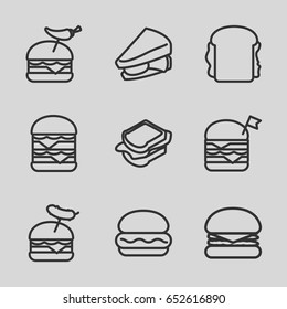 Cheeseburger icons set. set of 9 cheeseburger outline icons such as sandwich, double burger with flag