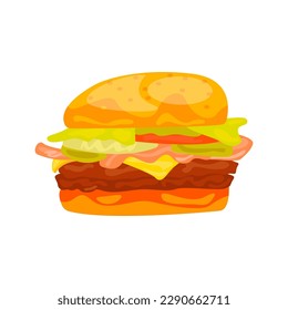Cheeseburger illustration in color cartoon style. Editable vector graphic design.