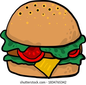 Cheeseburger, illustration, vector on white background