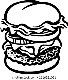 Cheeseburger isolated black and white