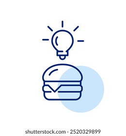 Cheeseburger and light bulb. Ideas for food delivery, smart app. Pixel perfect, editable stroke icon