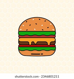 Cheeseburger on a bun with beef and sesame cheese on a transparent background.