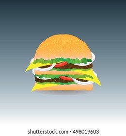 Cheeseburger on grey background. Fast food. Vector illustration 