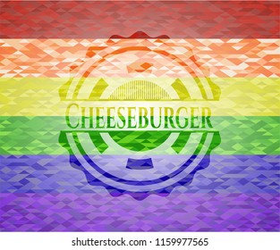 Cheeseburger on mosaic background with the colors of the LGBT flag