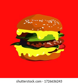 Cheeseburger on the red background. Vector illustration