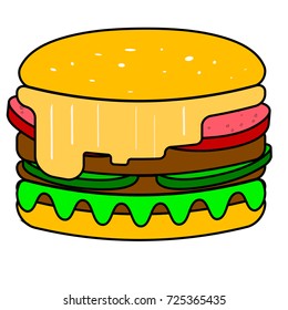 Cheeseburger on a white background.