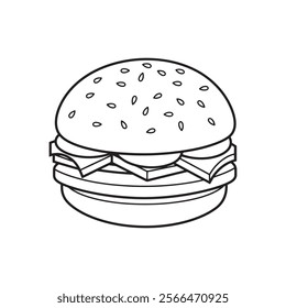 Cheeseburger Outline for Coloring page, isolated on white background illustration