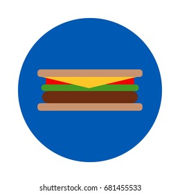 Cheeseburger or sandwich flat icon. Round colorful button, circular vector sign. Flat style design