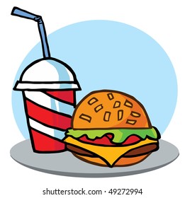 Cheeseburger Served With Drink