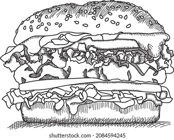 Cheeseburger - sketchy hand-drawn vector illustration. 