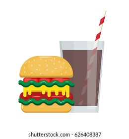 Cheeseburger and soda. Vector illustration flat icon. Good for menu design