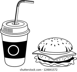 Cheeseburger Soft Drink Isolated On White Stock Vector (Royalty Free ...