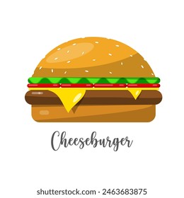 Icono de Vector de hamburguesa de queso aislado sobre fondo blanco