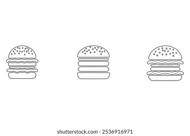 Arte de la línea de la Ilustración vectorial de la hamburguesa del queso aislado en un fondo blanco