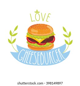 Cheeseburger vector isolated on white background, cartoon style.