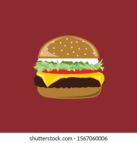 Cheeseburger vector on dark red background