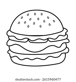Cheeseburger vector outline illustration. Coloring page.