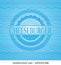 Cheeseburger water wave badge background. Vector Illustration. Detailed.