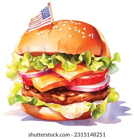 Cheeseburger acuarela pintura hamburguesa americana