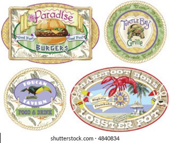 "Cheeseburgers in Paradise". signs for the type of restaurants Jimmy Buffet might go to(or own!).