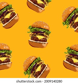 Cheeseburgers pattern. Fast food vector illustration 